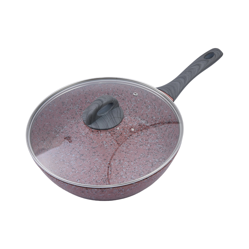Chảo nhôm rèn có nắp đá granite màu hồng